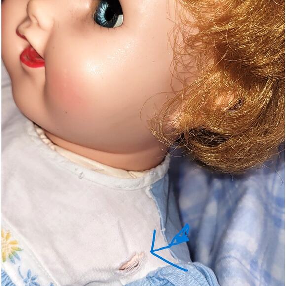 20" Vintage "Cuddles Up" Drink, Wet, Cry~Oil Cloth & Vinyl Baby W/Bear, Blanket - Picture 11 of 12